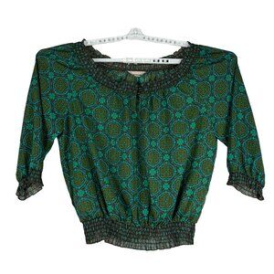 White Stag Women's Floral 100% Polyester Blouse Size XL Green